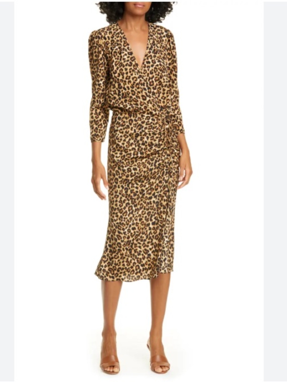 VERONICA BEARD Size 6 Arielle Leopard Print Stretch V-Neck Silk Midi Dress